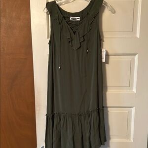 Time and Tru Green Tie Front Ruffled Midi Dress